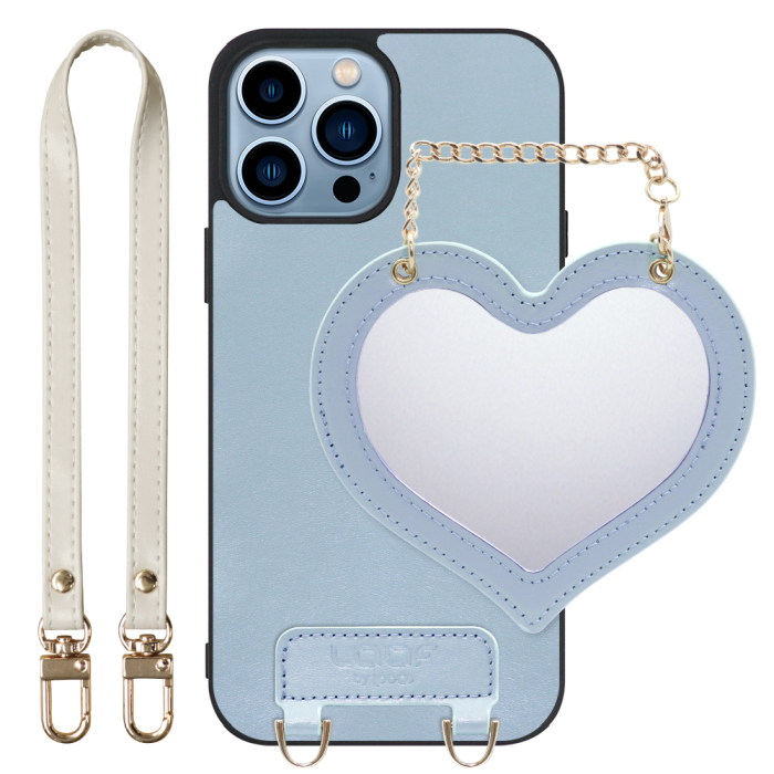 [ LOOF CHARM-SHELL Series ] iPhone 13 Pro iphone13pro 13pro プロ スマホケース  ハートのミラーチャーム付き シンプル 背面カバー スマホケース ストラップ付 本革 [ iPhone 13 Pro ]