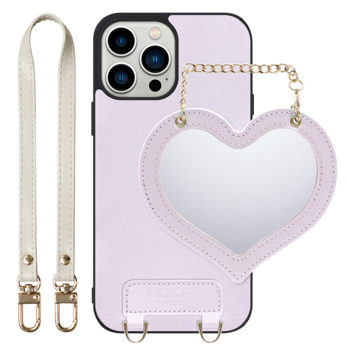 [ LOOF CHARM-SHELL Series ] iPhone 13 Pro Max iphone13promax 13promax promax プロマックス スマホケース  ハートのミラーチャーム付き シンプル 背面カバー スマホケース ストラップ付 本革 [ iPhone 13 Pro Max ]