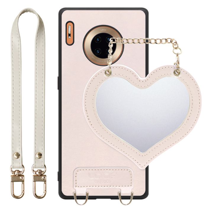 [ LOOF CHARM-SHELL Series ] HUAWEI Mate 30 Pro 5G mate30pro5g mate30 30pro プロ スマホケース  ハートのミラーチャーム付き シンプル 背面カバー スマホケース ストラップ付 本革 [ HUAWEI Mate 30 Pro 5G ]