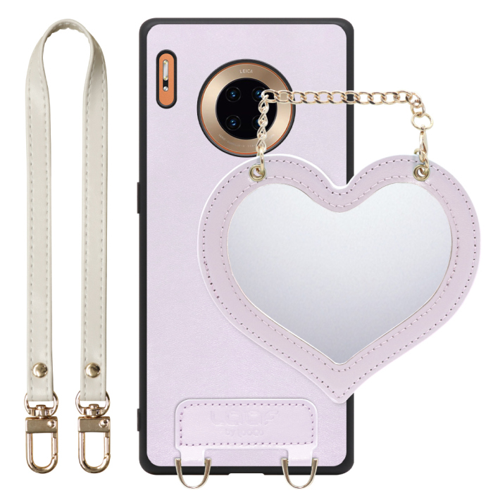 [ LOOF CHARM-SHELL Series ] HUAWEI Mate 30 Pro 5G mate30pro5g mate30 30pro プロ スマホケース  ハートのミラーチャーム付き シンプル 背面カバー スマホケース ストラップ付 本革 [ HUAWEI Mate 30 Pro 5G ]