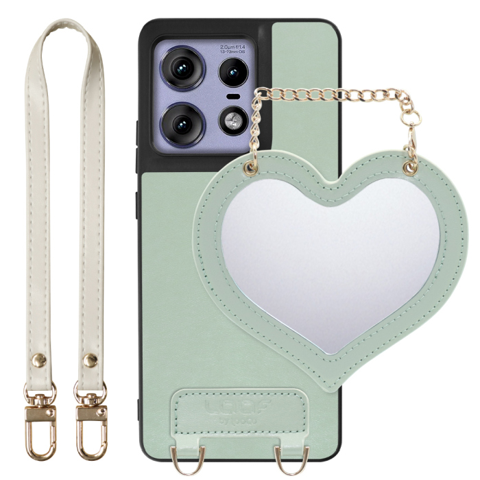 [ LOOF CHARM-SHELL Series ] motorola edge 50 pro / 50s pro  スマホケース  ハートのミラーチャーム付き シンプル 背面カバー スマホケース ストラップ付 本革 [ motorola edge 50 pro / 50s pro ]