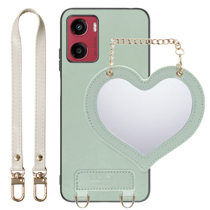 [ LOOF CHARM-SHELL Series ] moto g05 motorola スマホケース  ハートのミラーチャーム付き シンプル 背面カバー スマホケース ストラップ付 本革 [ moto g05 ]