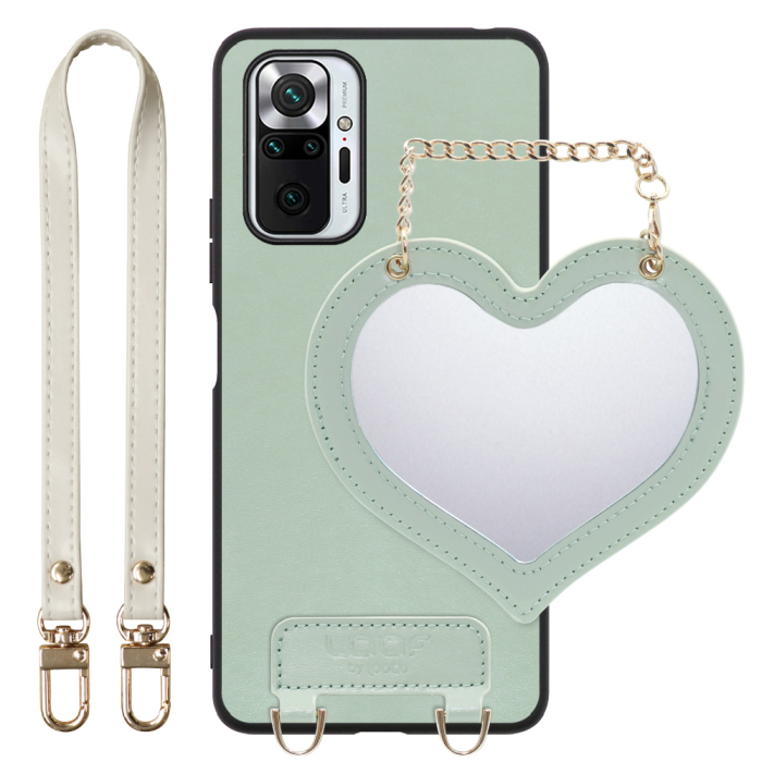 [ LOOF CHARM-SHELL Series ] Xiaomi Redmi Note 10 Pro redminote10pro note10pro redminote 10pro スマホケース  ハートのミラーチャーム付き シンプル 背面カバー スマホケース ストラップ付 本革 [ Redmi Note 10 Pro ]