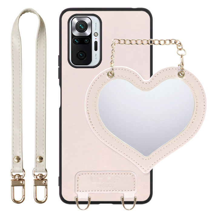 [ LOOF CHARM-SHELL Series ] Xiaomi Redmi Note 10 Pro redminote10pro note10pro redminote 10pro スマホケース  ハートのミラーチャーム付き シンプル 背面カバー スマホケース ストラップ付 本革 [ Redmi Note 10 Pro ]