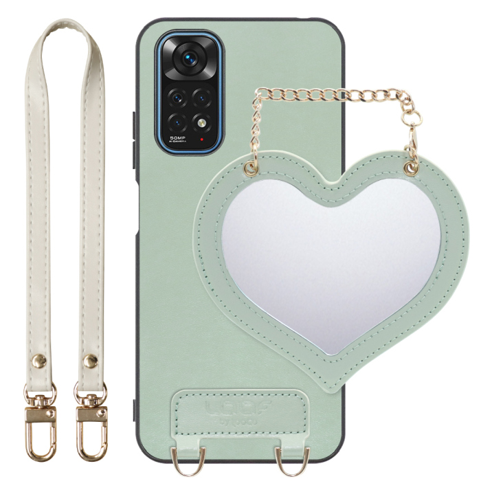 [ LOOF CHARM-SHELL Series ] Xiaomi Redmi Note 11 redminote11 note11 スマホケース  ハートのミラーチャーム付き シンプル 背面カバー スマホケース ストラップ付 本革 [ Redmi Note 11 ]