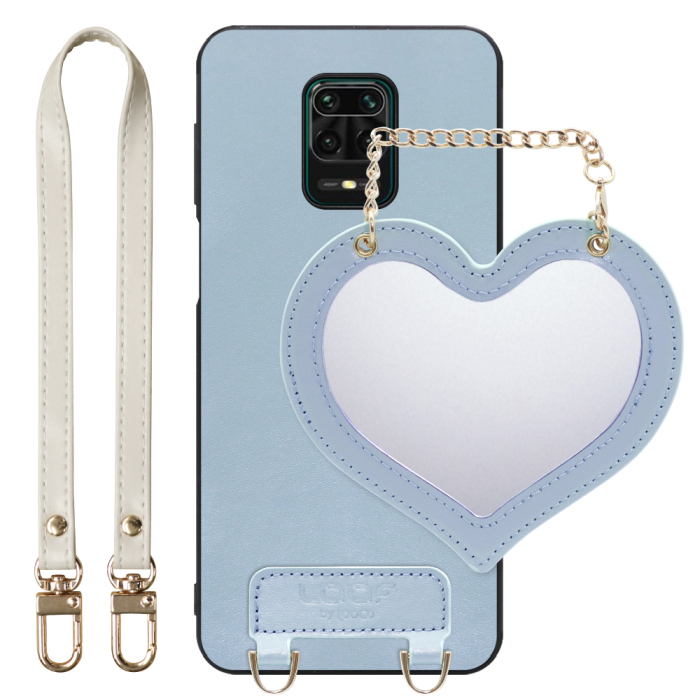 [ LOOF CHARM-SHELL Series ] Xiaomi Redmi Note 9S redminote9s note9S redminote スマホケース  ハートのミラーチャーム付き シンプル 背面カバー スマホケース ストラップ付 本革 [ Redmi Note 9S ]