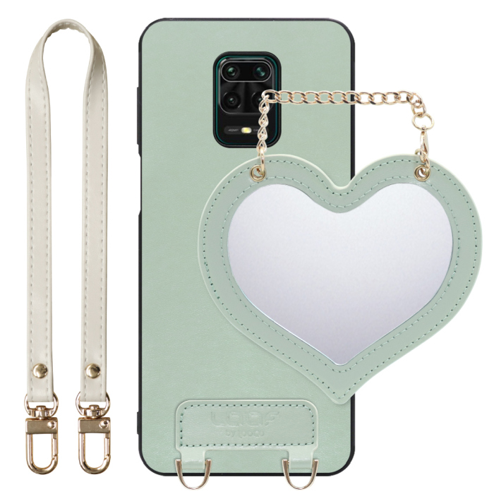 [ LOOF CHARM-SHELL Series ] Xiaomi Redmi Note 9S redminote9s note9S redminote スマホケース  ハートのミラーチャーム付き シンプル 背面カバー スマホケース ストラップ付 本革 [ Redmi Note 9S ]