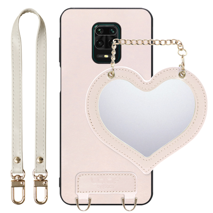 [ LOOF CHARM-SHELL Series ] Xiaomi Redmi Note 9S redminote9s note9S redminote スマホケース  ハートのミラーチャーム付き シンプル 背面カバー スマホケース ストラップ付 本革 [ Redmi Note 9S ]