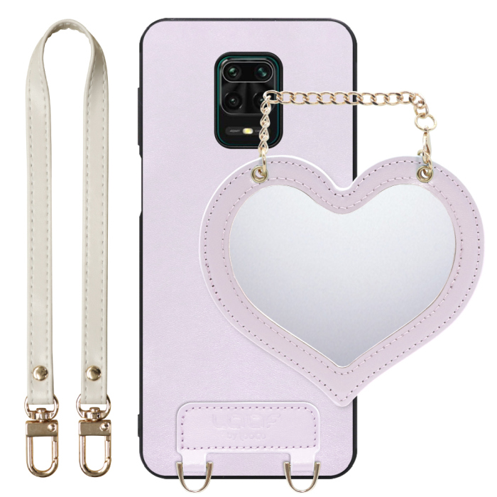 [ LOOF CHARM-SHELL Series ] Xiaomi Redmi Note 9S redminote9s note9S redminote スマホケース  ハートのミラーチャーム付き シンプル 背面カバー スマホケース ストラップ付 本革 [ Redmi Note 9S ]