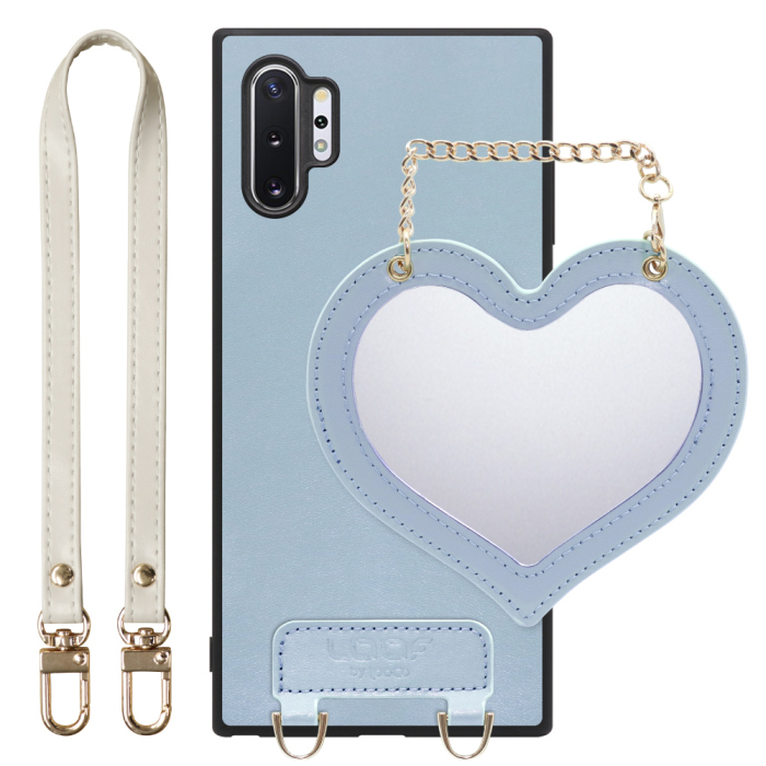 [ LOOF CHARM-SHELL Series ] Galaxy Note10+ SC-01M / SCV45 note10+ note10plus note10 plus スマホケース  ハートのミラーチャーム付き シンプル 背面カバー スマホケース ストラップ付 本革 [ Galaxy Note10+ ]