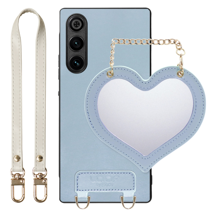 [ LOOF CHARM-SHELL Series ] REDMAGIC 10 Air nubia スマホケース  ハートのミラーチャーム付き シンプル 背面カバー スマホケース ストラップ付 本革 [ REDMAGIC 10 Air ]