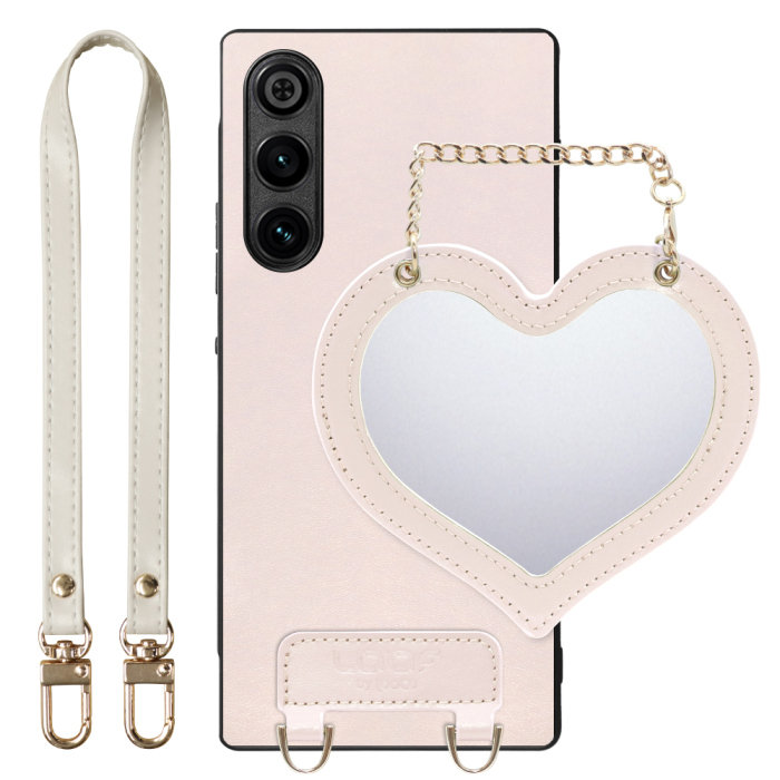 [ LOOF CHARM-SHELL Series ] REDMAGIC 10 Air nubia スマホケース  ハートのミラーチャーム付き シンプル 背面カバー スマホケース ストラップ付 本革 [ REDMAGIC 10 Air ]