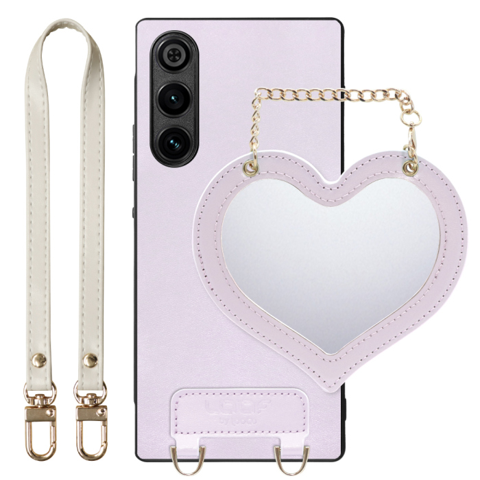 [ LOOF CHARM-SHELL Series ] REDMAGIC 10 Air nubia スマホケース  ハートのミラーチャーム付き シンプル 背面カバー スマホケース ストラップ付 本革 [ REDMAGIC 10 Air ]