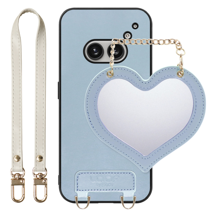 [ LOOF CHARM-SHELL Series ] Nothing Phone (2a)  スマホケース  ハートのミラーチャーム付き シンプル 背面カバー スマホケース ストラップ付 本革 [ Nothing Phone (2a) ]