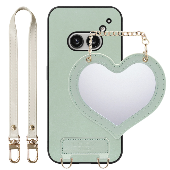 [ LOOF CHARM-SHELL Series ] Nothing Phone (2a)  スマホケース  ハートのミラーチャーム付き シンプル 背面カバー スマホケース ストラップ付 本革 [ Nothing Phone (2a) ]