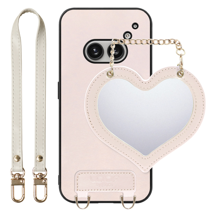 [ LOOF CHARM-SHELL Series ] Nothing Phone (2a)  スマホケース  ハートのミラーチャーム付き シンプル 背面カバー スマホケース ストラップ付 本革 [ Nothing Phone (2a) ]