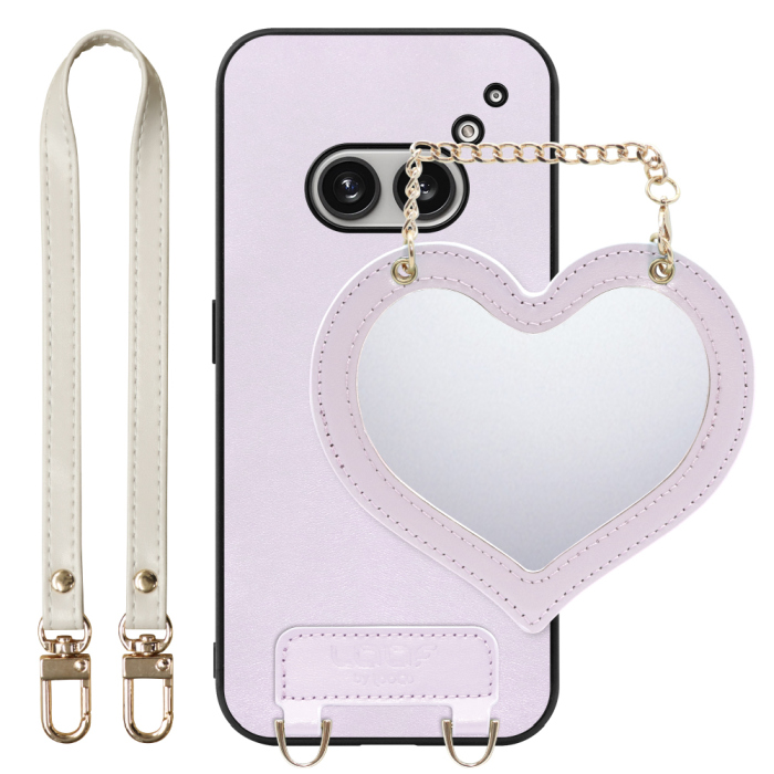 [ LOOF CHARM-SHELL Series ] Nothing Phone (2a)  スマホケース  ハートのミラーチャーム付き シンプル 背面カバー スマホケース ストラップ付 本革 [ Nothing Phone (2a) ]