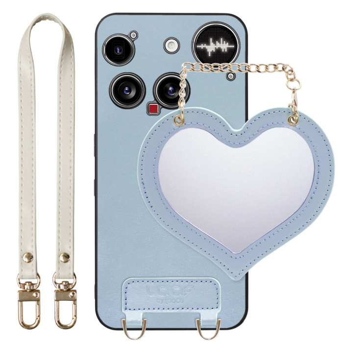 [ LOOF CHARM-SHELL Series ] Nothing Phone (3) ナッシングフォンスリー スマホケース  ハートのミラーチャーム付き シンプル 背面カバー スマホケース ストラップ付 本革 [ Nothing Phone (3) 用 ]