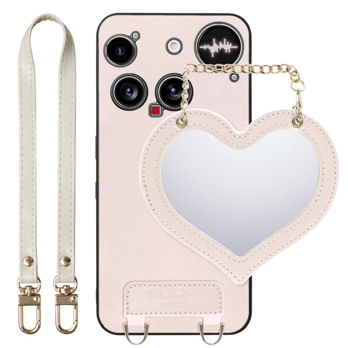 [ LOOF CHARM-SHELL Series ] Nothing Phone (3) ナッシングフォンスリー スマホケース  ハートのミラーチャーム付き シンプル 背面カバー スマホケース ストラップ付 本革 [ Nothing Phone (3) 用 ]