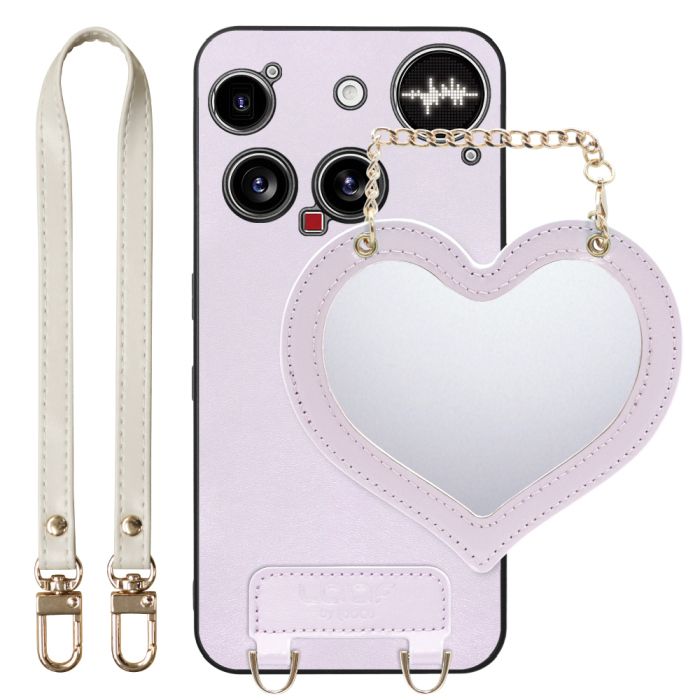 [ LOOF CHARM-SHELL Series ] Nothing Phone (3) ナッシングフォンスリー スマホケース  ハートのミラーチャーム付き シンプル 背面カバー スマホケース ストラップ付 本革 [ Nothing Phone (3) 用 ]