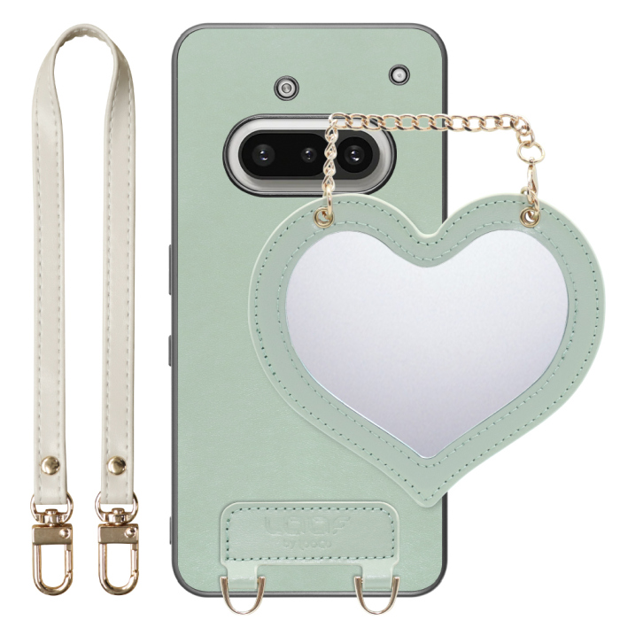 [ LOOF CHARM-SHELL Series ] Nothing Phone (3a) Phone 3a スマホケース  ハートのミラーチャーム付き シンプル 背面カバー スマホケース ストラップ付 本革 [ Nothing Phone (3a) ]