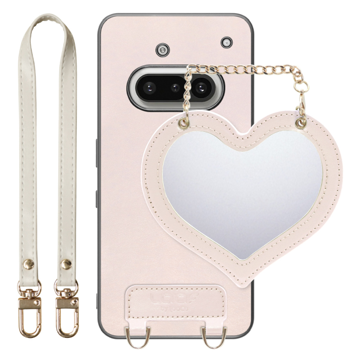[ LOOF CHARM-SHELL Series ] Nothing Phone (3a) Phone 3a スマホケース  ハートのミラーチャーム付き シンプル 背面カバー スマホケース ストラップ付 本革 [ Nothing Phone (3a) ]