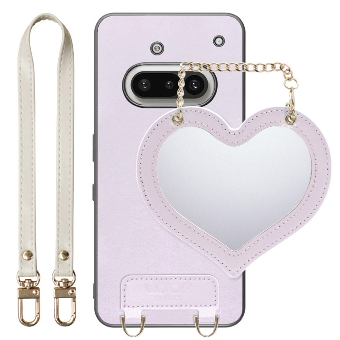 [ LOOF CHARM-SHELL Series ] Nothing Phone (3a) Phone 3a スマホケース  ハートのミラーチャーム付き シンプル 背面カバー スマホケース ストラップ付 本革 [ Nothing Phone (3a) ]