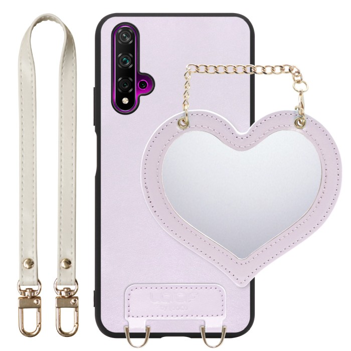 [ LOOF CHARM-SHELL Series ] HUAWEI nova 5T nova5t スマホケース  ハートのミラーチャーム付き シンプル 背面カバー スマホケース ストラップ付 本革 [ HUAWEI nova 5T ]