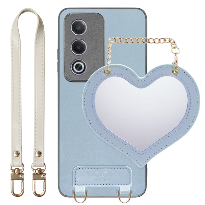 [ LOOF CHARM-SHELL Series ] OPPO A3 5G CPH2639 スマホケース  ハートのミラーチャーム付き シンプル 背面カバー スマホケース ストラップ付 本革 [ OPPO A3 5G ]