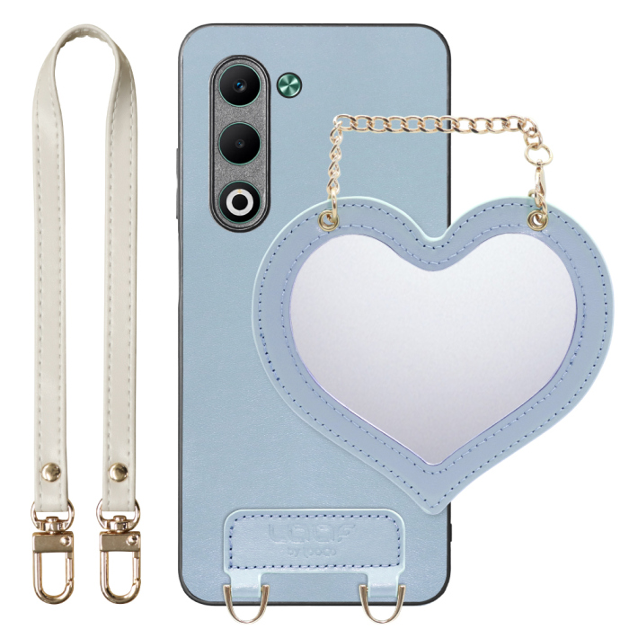 [ LOOF CHARM-SHELL Series ] OPPO A5 5G オッポ CPH2735 スマホケース  ハートのミラーチャーム付き シンプル 背面カバー スマホケース ストラップ付 本革 [ OPPO A5 5G ]