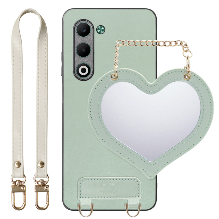 [ LOOF CHARM-SHELL Series ] OPPO A5 5G オッポ CPH2735 スマホケース  ハートのミラーチャーム付き シンプル 背面カバー スマホケース ストラップ付 本革 [ OPPO A5 5G ]