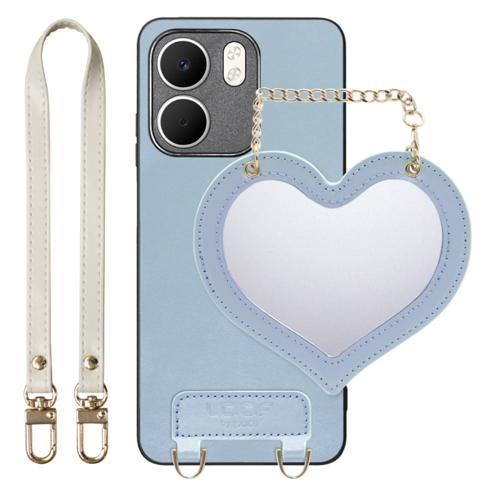 [ LOOF CHARM-SHELL Series ] OPPO A5x オッポ スマホケース  ハートのミラーチャーム付き シンプル 背面カバー スマホケース ストラップ付 本革 [ OPPO A5x 用 ]