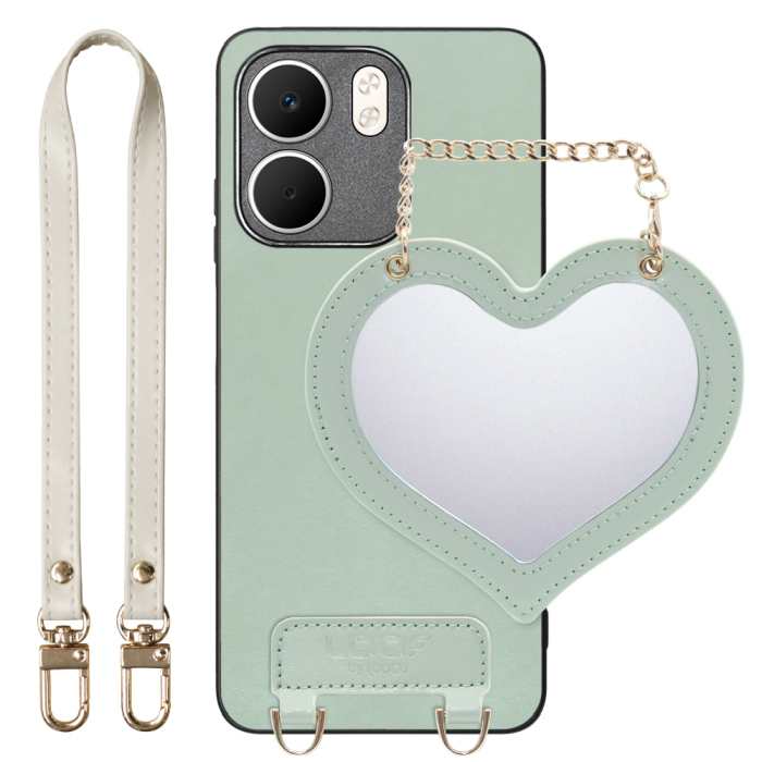 [ LOOF CHARM-SHELL Series ] OPPO A5x オッポ スマホケース  ハートのミラーチャーム付き シンプル 背面カバー スマホケース ストラップ付 本革 [ OPPO A5x 用 ]