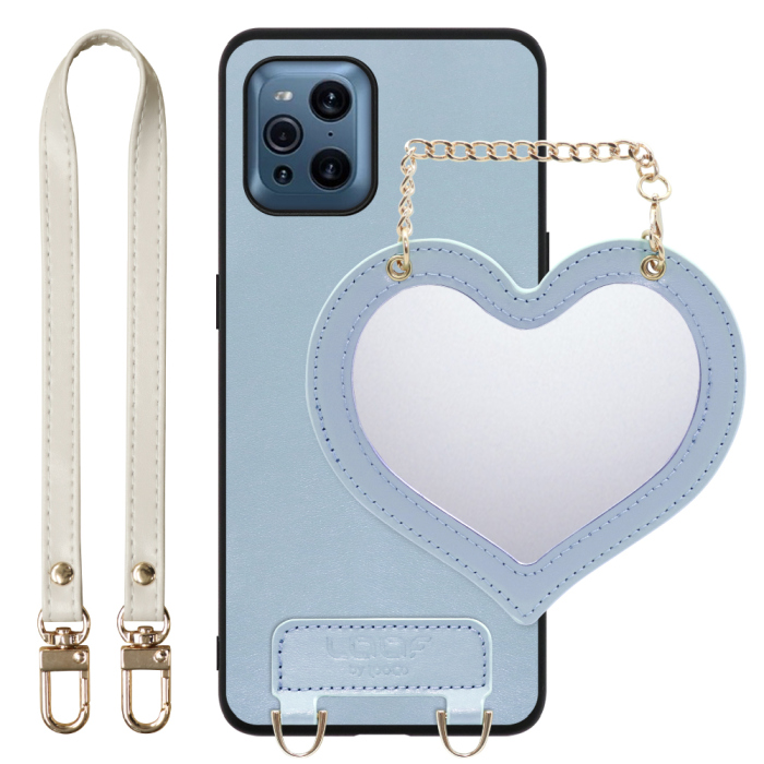 [ LOOF CHARM-SHELL Series ] OPPO Find X3 Pro OPG03 findx3pro x3pro findx3 スマホケース  ハートのミラーチャーム付き シンプル 背面カバー スマホケース ストラップ付 本革 [ OPPO Find X3 Pro ]