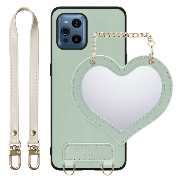 [ LOOF CHARM-SHELL Series ] OPPO Find X3 Pro OPG03 findx3pro x3pro findx3 スマホケース  ハートのミラーチャーム付き シンプル 背面カバー スマホケース ストラップ付 本革 [ OPPO Find X3 Pro ]