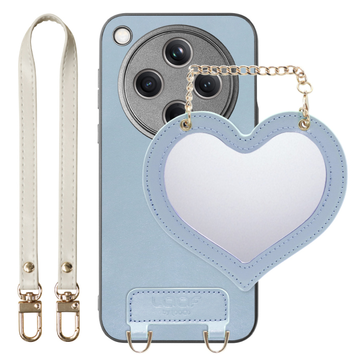 [ LOOF CHARM-SHELL Series ] OPPO Find X8 CPH2651 スマホケース  ハートのミラーチャーム付き シンプル 背面カバー スマホケース ストラップ付 本革 [ OPPO Find X8 ]