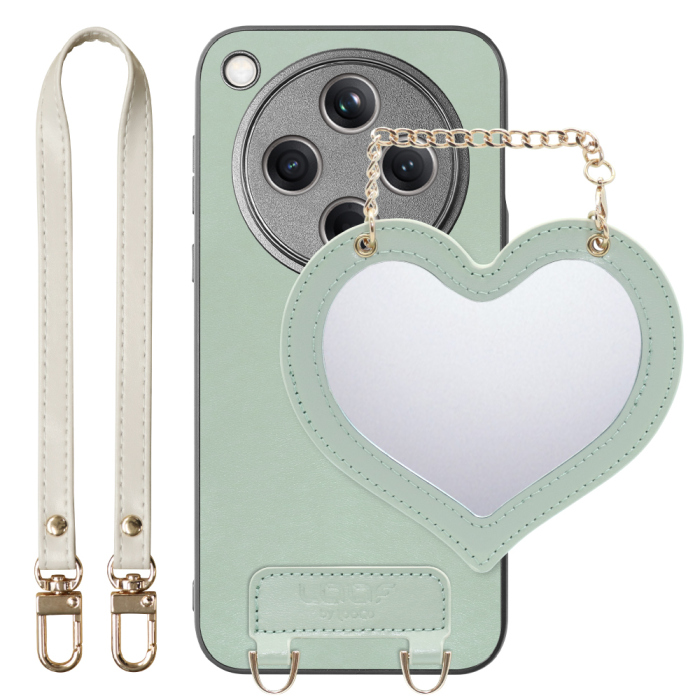 [ LOOF CHARM-SHELL Series ] OPPO Find X8 CPH2651 スマホケース  ハートのミラーチャーム付き シンプル 背面カバー スマホケース ストラップ付 本革 [ OPPO Find X8 ]