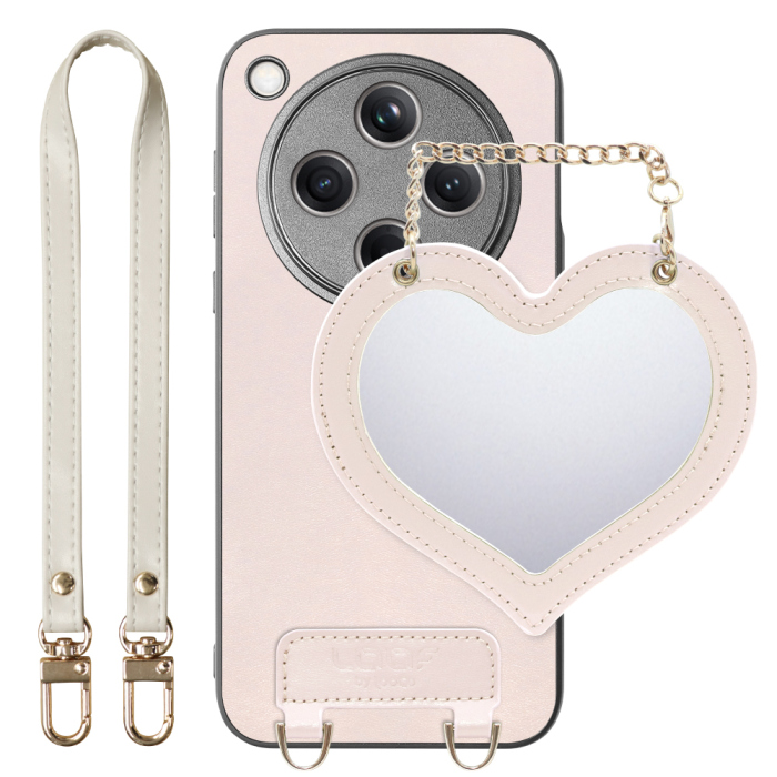 [ LOOF CHARM-SHELL Series ] OPPO Find X8 CPH2651 スマホケース  ハートのミラーチャーム付き シンプル 背面カバー スマホケース ストラップ付 本革 [ OPPO Find X8 ]