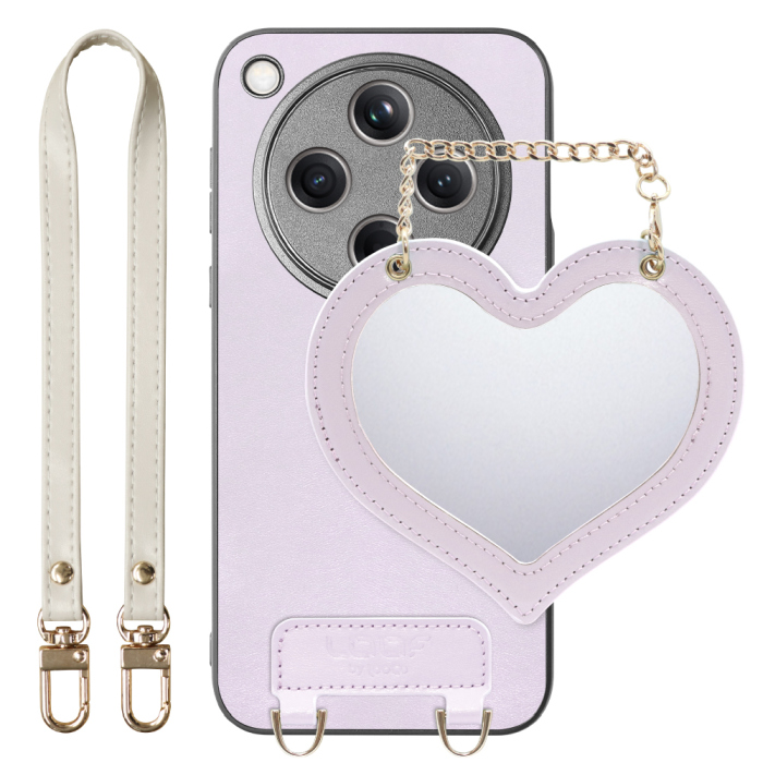 [ LOOF CHARM-SHELL Series ] OPPO Find X8 CPH2651 スマホケース  ハートのミラーチャーム付き シンプル 背面カバー スマホケース ストラップ付 本革 [ OPPO Find X8 ]