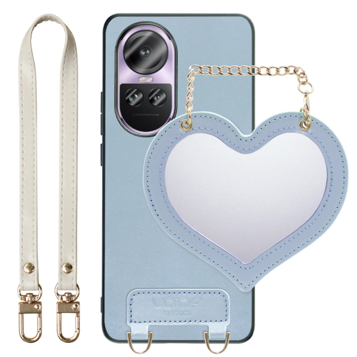 [ LOOF CHARM-SHELL Series ] OPPO Reno10 Pro 5G Reno10 Pro 10Pro スマホケース  ハートのミラーチャーム付き シンプル 背面カバー スマホケース ストラップ付 本革 [ OPPO Reno10 Pro 5G ]