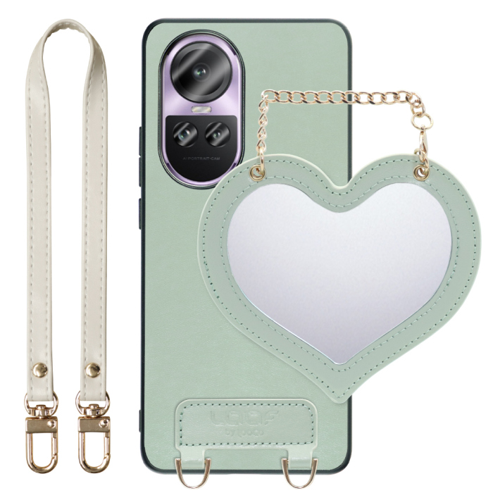 [ LOOF CHARM-SHELL Series ] OPPO Reno10 Pro 5G Reno10 Pro 10Pro スマホケース  ハートのミラーチャーム付き シンプル 背面カバー スマホケース ストラップ付 本革 [ OPPO Reno10 Pro 5G ]