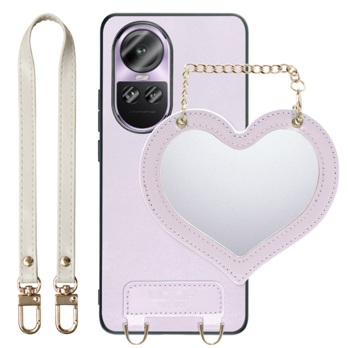 [ LOOF CHARM-SHELL Series ] OPPO Reno10 Pro 5G Reno10 Pro 10Pro スマホケース  ハートのミラーチャーム付き シンプル 背面カバー スマホケース ストラップ付 本革 [ OPPO Reno10 Pro 5G ]