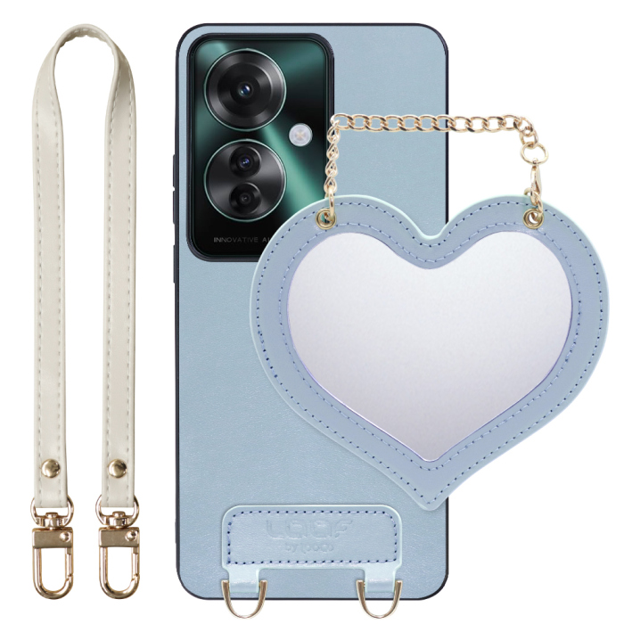 [ LOOF CHARM-SHELL Series ] OPPO Reno11 A  スマホケース  ハートのミラーチャーム付き シンプル 背面カバー スマホケース ストラップ付 本革 [ OPPO Reno11 A ]