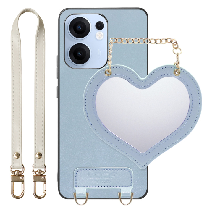 [ LOOF CHARM-SHELL Series ] OPPO Reno13 A  スマホケース  ハートのミラーチャーム付き シンプル 背面カバー スマホケース ストラップ付 本革 [ OPPO Reno13 A ]