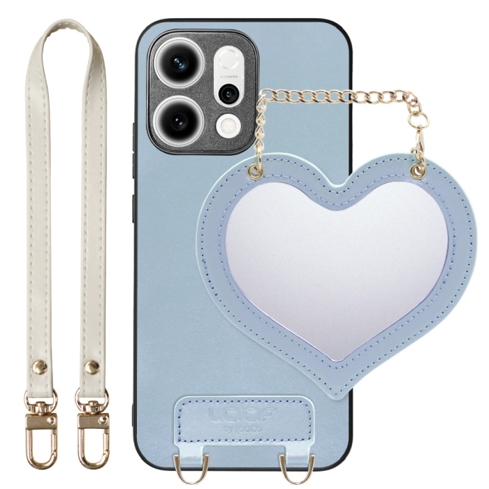 [ LOOF CHARM-SHELL Series ] OPPO Reno14 5G  スマホケース  ハートのミラーチャーム付き シンプル 背面カバー スマホケース ストラップ付 本革 [ OPPO Reno14 5G ]