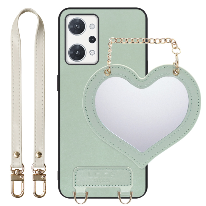 [ LOOF CHARM-SHELL Series ] OPPO Reno7 A / Reno9 A OPG04 / CPH2523 reno7a reno 7a reno9a reno 9a スマホケース  ハートのミラーチャーム付き シンプル 背面カバー スマホケース ストラップ付 本革 [ OPPO Reno7 A / Reno9 A ]