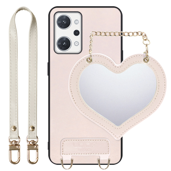 [ LOOF CHARM-SHELL Series ] OPPO Reno7 A / Reno9 A OPG04 / CPH2523 reno7a reno 7a reno9a reno 9a スマホケース  ハートのミラーチャーム付き シンプル 背面カバー スマホケース ストラップ付 本革 [ OPPO Reno7 A / Reno9 A ]