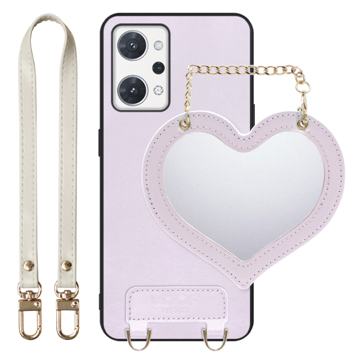 [ LOOF CHARM-SHELL Series ] OPPO Reno7 A / Reno9 A OPG04 / CPH2523 reno7a reno 7a reno9a reno 9a スマホケース  ハートのミラーチャーム付き シンプル 背面カバー スマホケース ストラップ付 本革 [ OPPO Reno7 A / Reno9 A ]