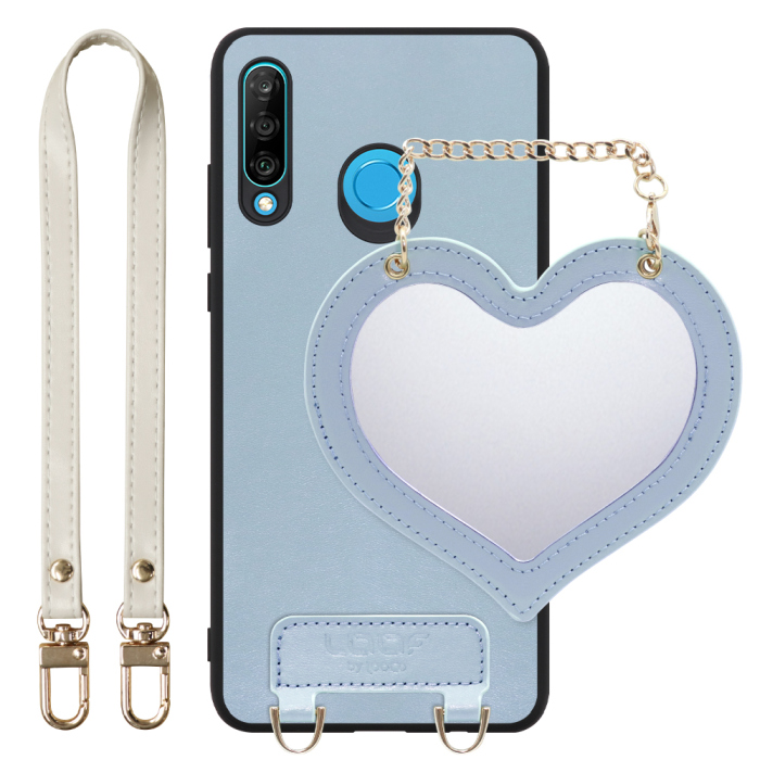 [ LOOF CHARM-SHELL Series ] HUAWEI P30 lite / P30 lite Premium p30lite p30litepremium スマホケース  ハートのミラーチャーム付き シンプル 背面カバー スマホケース ストラップ付 本革 [ HUAWEI P30 lite / lite Premium ]