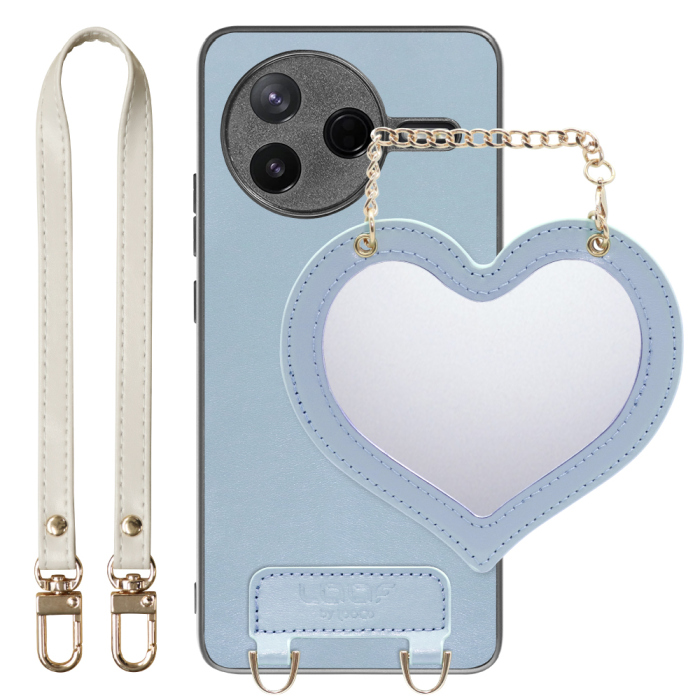 [ LOOF CHARM-SHELL Series ] POCO F7 Pro Xiaomi シャオミ スマホケース  ハートのミラーチャーム付き シンプル 背面カバー スマホケース ストラップ付 本革 [ POCO F7 Pro ]